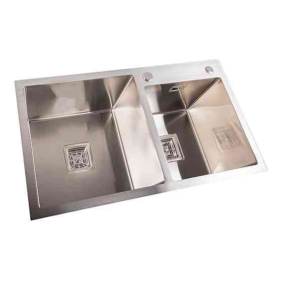 PLATINUM Кухонна мийка Platinum Handmade HDB 780х430х230 на дві чаші (квадратний сифон,3.0/1.0) Коломыя