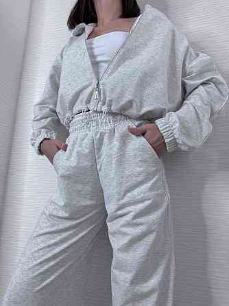 Женский прогулочный костюм тройка: кофта топ и штаны  двунить + микродайвинг Серый, 42/44 Одесса