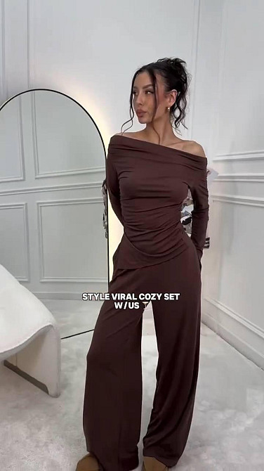 Женский базовый прогулочный костюм двойка: лонгслив и штаны микродайвинг Шоколадный, 44/46 Одесса - изображение 1