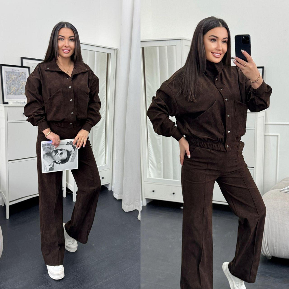 Жіночий стильний повсякденний костюм-двійка бомбер + штани Шоколад, 50/52 Одеса - фото 9
