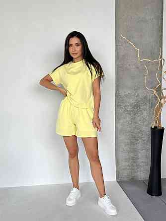 Жіночий літній прогулянковий костюм-двійка: футболка та шорти двонитка Жовтий, 48/52 Одеса