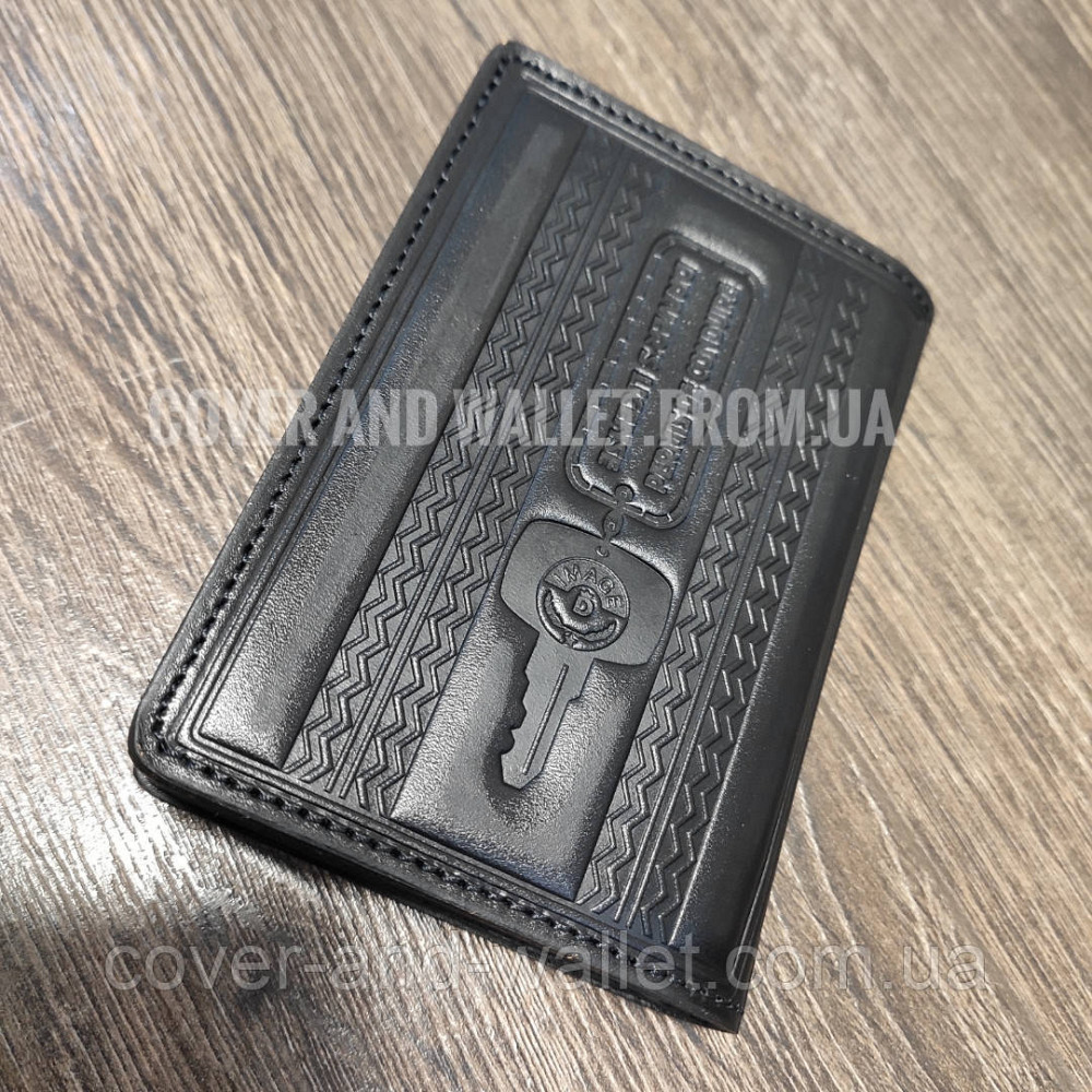 Універсальна шкіряна обкладинка для авто документів чорного кольору PS Leather Київ - фото 3