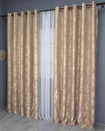 Комплект штор на люверсах VR-Textil Жакард Sultan YL № 1699ш Темно-бежевий 150х250 см 2 шт (37-0250) Київ