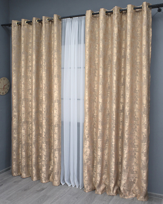 Комплект штор на люверсах VR-Textil Жакард Sultan YL № 1699ш Темно-бежевий 150х250 см 2 шт (37-0250) Київ - фото 4