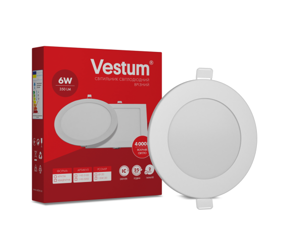 Круглий світлодіодний врізний світильник Vestum 6W 4000K 220V 1-VS-5102 Днепр