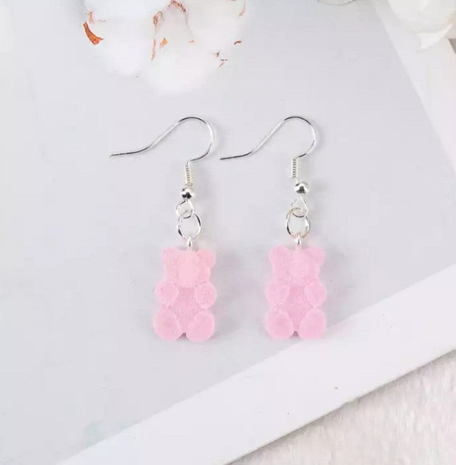 Сережки в виде мишек светло-розовые - размер мишки 1,7см, смола Киев - изображение 1