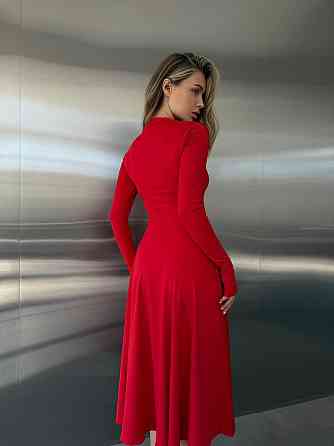 Женское стильное вечернее миди платье из микродайвинга Красный, 44/46 Одесса