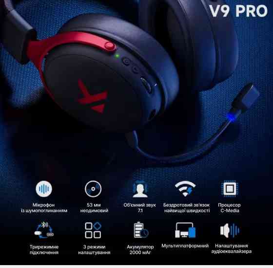 MCHOSE V9 Pro — Бездротові ігрові навушники игровые наушники чорні. Харків