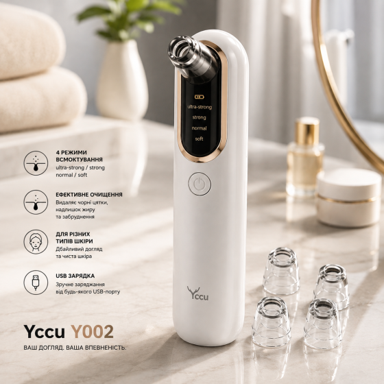 Вакуумный очиститель пор Yccu Y002 для лица, 4 режима, 4 насадки, USB, удаление черных точек Киев