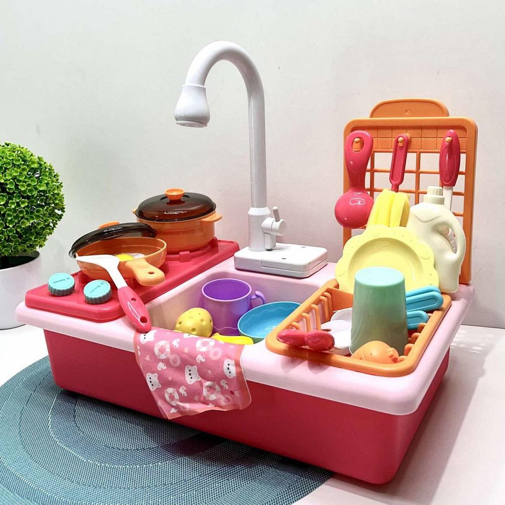 Кухня іграшкова мийка ллється вода 29 предметів звук світло Рожевий (WD-T41) Чернігів - фото 1