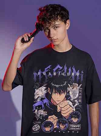 Футболка з аніме принтом Магічна битва оверсайз (S/M/L) Чорний AnimeJ1104 Дніпро