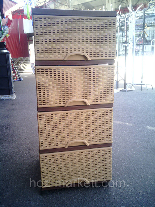 Комод пластиковий тумба на 4 ящики elif ротанг Туреччина беж з коричневим Харків - фото 9