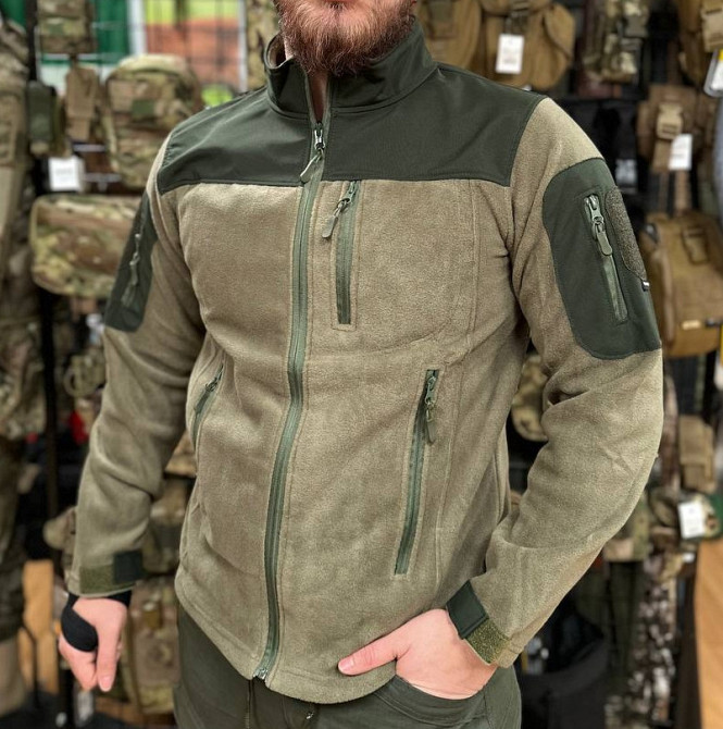 Мужская флисовая кофта Safari Tactical на молнии с Softshell вставками (Хаки) 2XL Винница - изображение 2