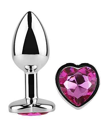 Анальна пробка з кристалом EGZO - Silver Heart Plug Rose size S Sex Aura Київ