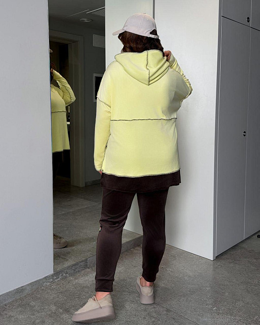 Жіночий стильний повсякденний костюм із якісного велюру Лимонний, 54/58 Одеса - фото 5