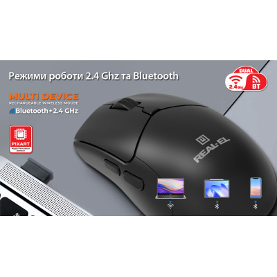 Мишка REAL-EL RM-460W Wireless/Bluetooth Black (EL123200048) Вінниця - фото 7