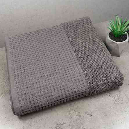 Банний рушник Вафельний Бордюр GM Textile 70х140см 500г/м2 (Сірий) Суми