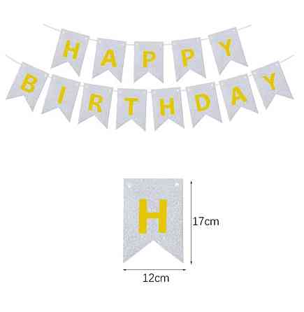 Гірлянда срібло happy birthday 2,8 м, гірлянда прапорці на день народження, розтяжка день народження Київ