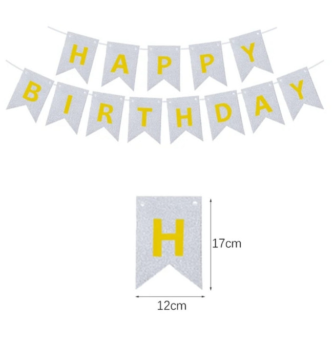 Гирлянда серебристая флажки happy birthday 2,8 м, гирлянда флажки на день рождения Киев - изображение 2