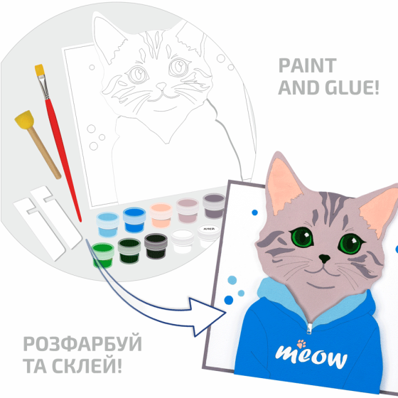 Набір картина 3D „Meow“ МДФ ґрунтован 18х20см ROSA Talent Київ