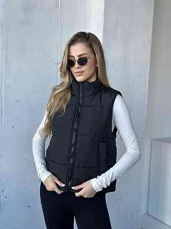 Жіноча тепла жилетка на блискавці плащівка емі на силіконі Чорний, 46/48 Одеса
