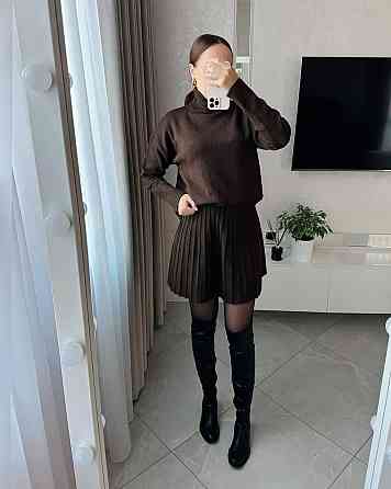 Женский уютный теплый костюм: свитер и юбка мелкая машинная вязка Одесса