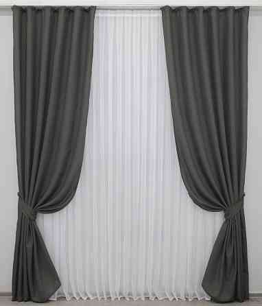 Комплект готових штор VR-Textil Льон Льон Мішковина № 1234ш Сірий 150х270 см 2 шт (33-0071) Київ