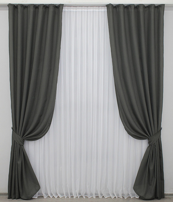 Комплект готовых штор VR-Textil Лен Лён Мешковина № 1234ш Серый 150х270 см 2 шт (33-0071) Киев - изображение 2