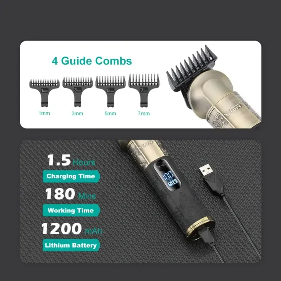 Триммер аккумуляторный VGR V-296, 4 насадки, LED дисплей Коломыя