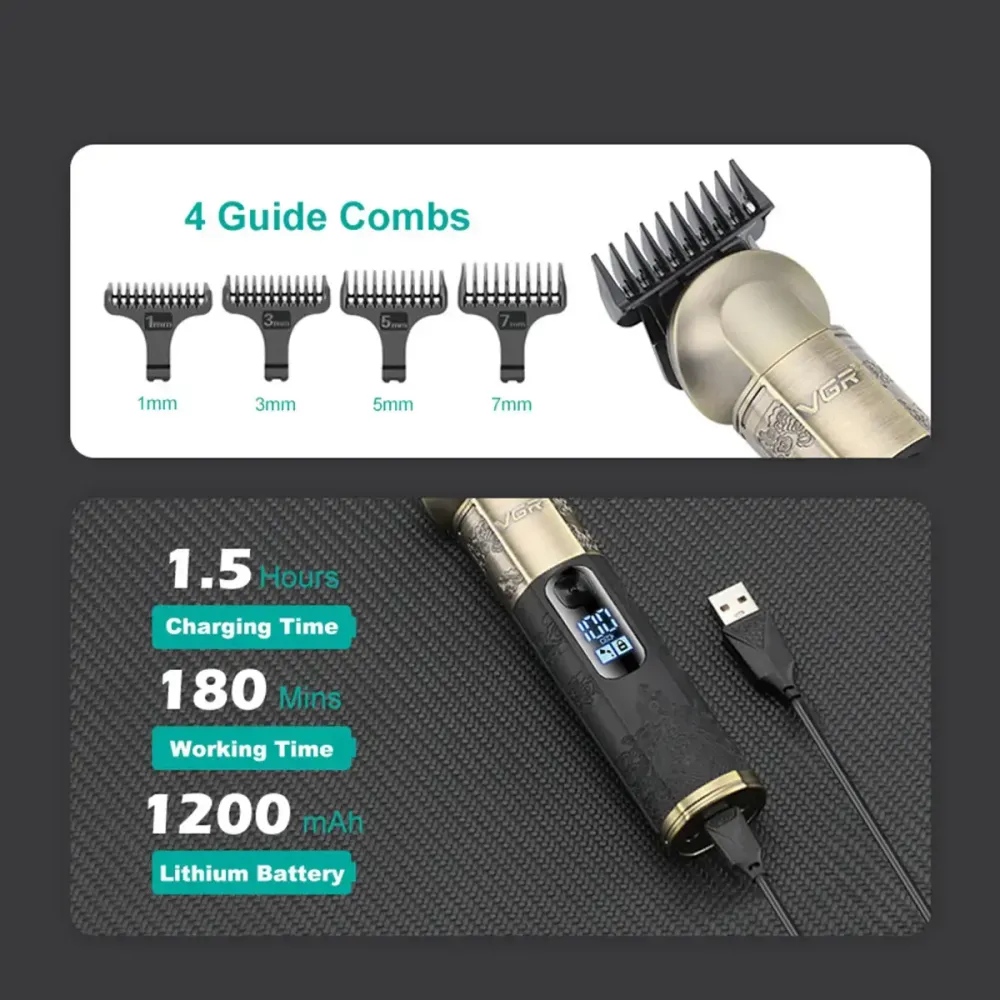 Триммер аккумуляторный VGR V-296, 4 насадки, LED дисплей Коломыя - изображение 3