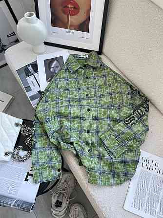 Жіноча стильна сорочка оверсайз у клітинку турецька фланель Зелений Одеса