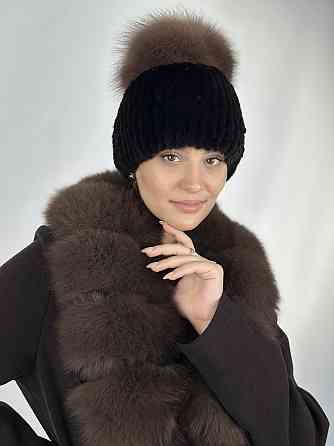 Норковая  меховая шапка женская с помпоном  песца Шоколад Харьков