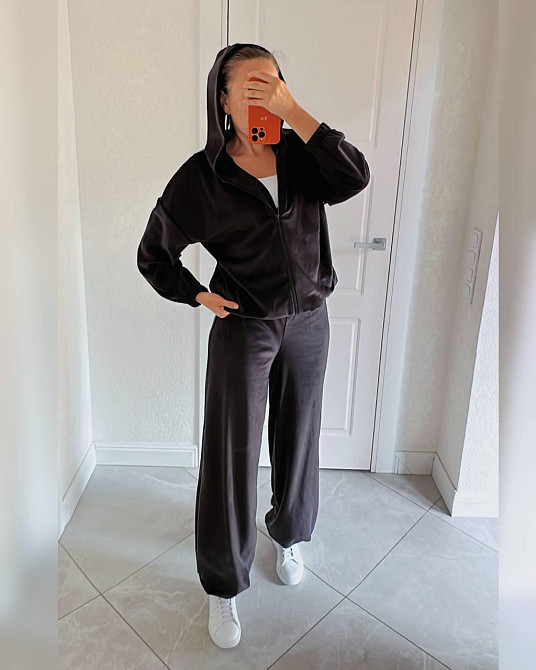 Жіночий теплий повсякденний велюровий костюм, спорт велюр Чорний, 48/52 Одеса - фото 6