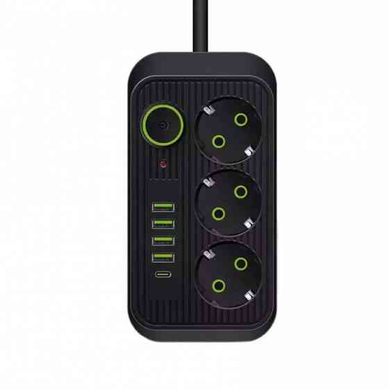 Сетевой фильтр-удлинитель 3 розетки 4USB и Type-C Port 6m Black Вінниця