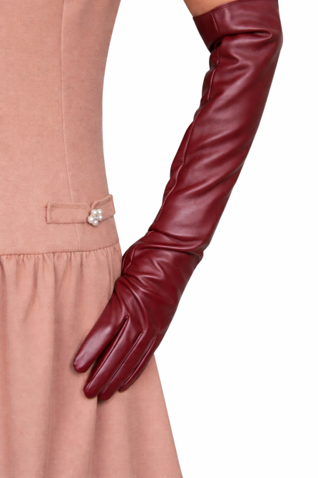 Високі рукавички жіночі з екошкіри бордовий L Київ - фото 1