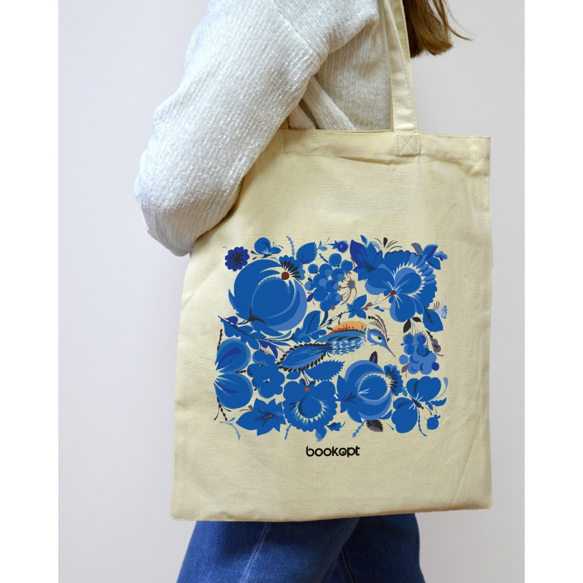 Екошопер BookOpt BK4001 Петриківський розпис Сині квіти бежевий Київ - фото 8