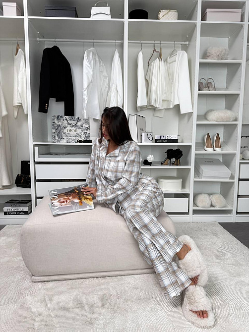 Женская домашняя повседневная в клетку пижама с фланели. бежевый2, 46/48 Одесса - изображение 2