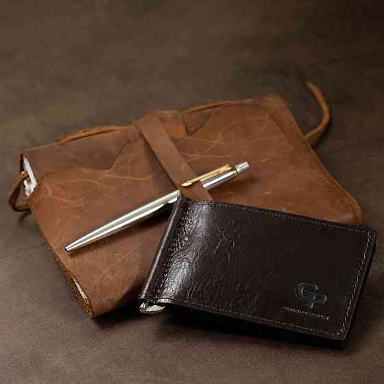 Мужской практичный зажим для денег GRANDE PELLE 11403 Темно-коричневый Киев