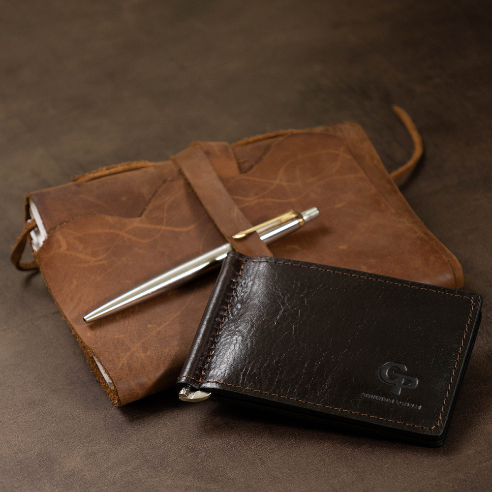 Чоловічий практичний затиск для грошей GRANDE PELLE 11403 Темно-коричневий Київ - фото 1