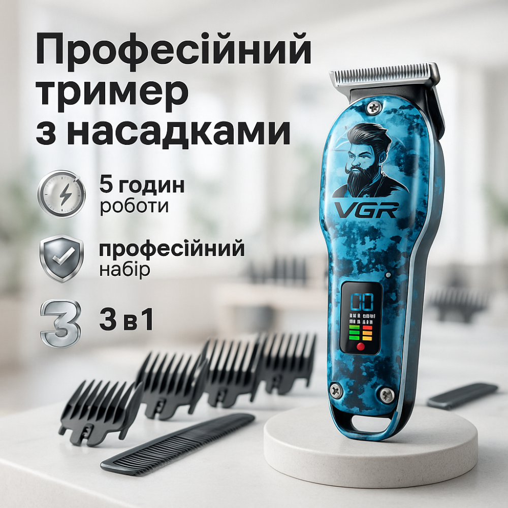 Машинка для стрижки волос с акамулятором VGR V-645, Машинка для стрижки волос с регулируемой длиной CE-90 Киев - изображение 7