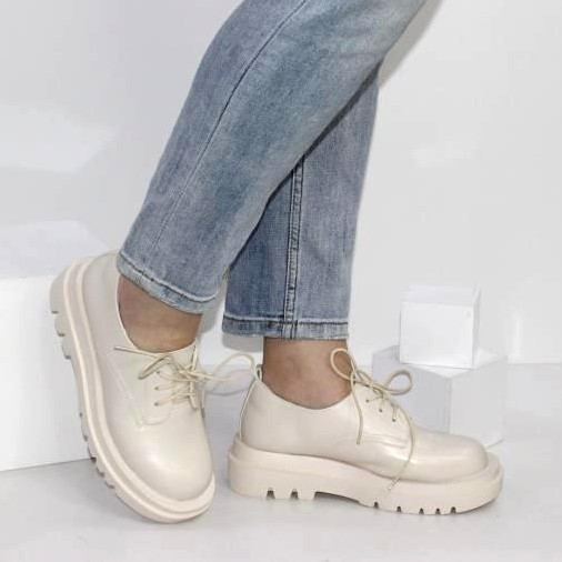 Жіночі Бежеві броги Туфлі Оксфорди Танкетка Сліпони Шкіряні Мокасини (розміри: 36,37,38,39,40,41) Дніпро - фото 5