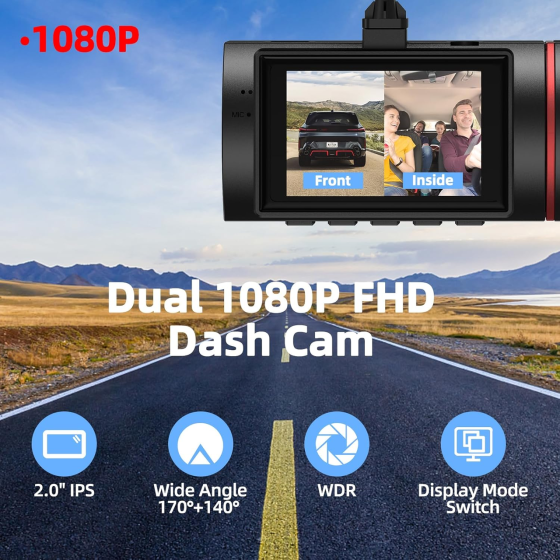 Відеореєстратор Milerong X25 Dual Dash Cam 2 камери Full HD 1080P, IPS-екран 2", нічне бачення IR, G-сенсор, моніторинг паркування Київ