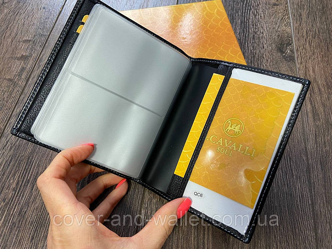 Велика містка шкіряна візитниця картхолдер чорного кольору B.Cavalli 4-465 Київ - фото 3
