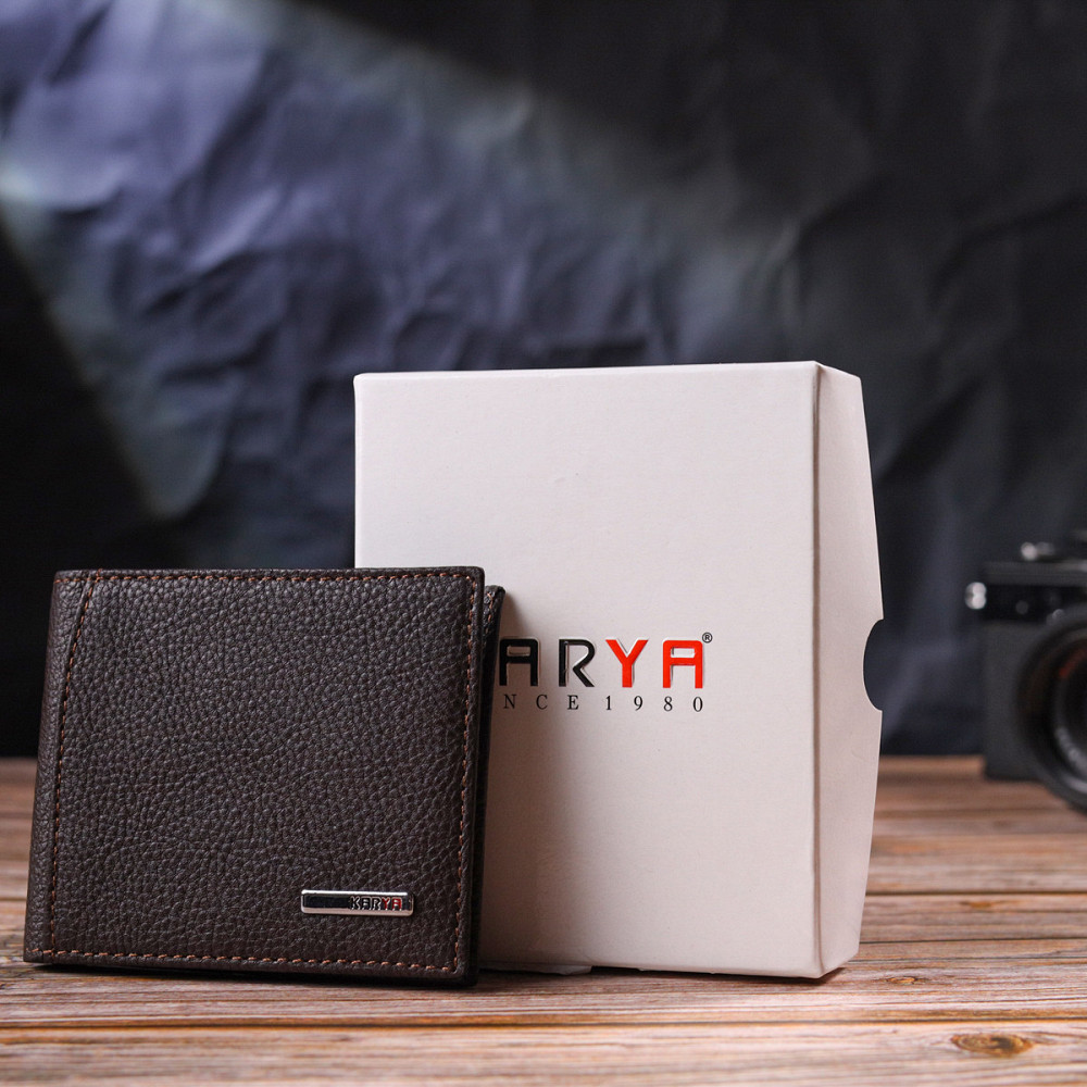 Практичный мужской зажим с монетницей из натуральной кожи Коричневый (KARYA) Киев - изображение 4