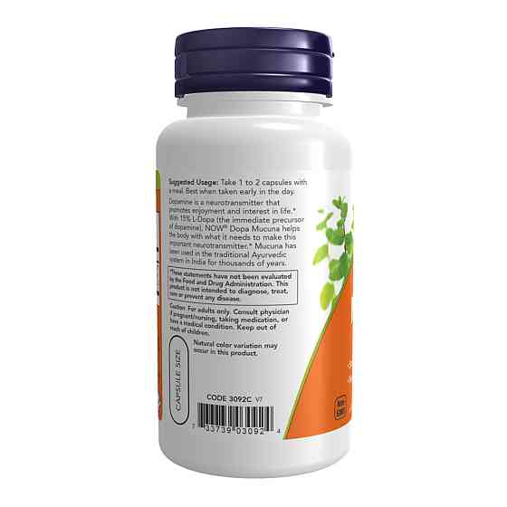 Мукуна пекуча Now Foods Dopa Mucuna 180 vcaps Київ