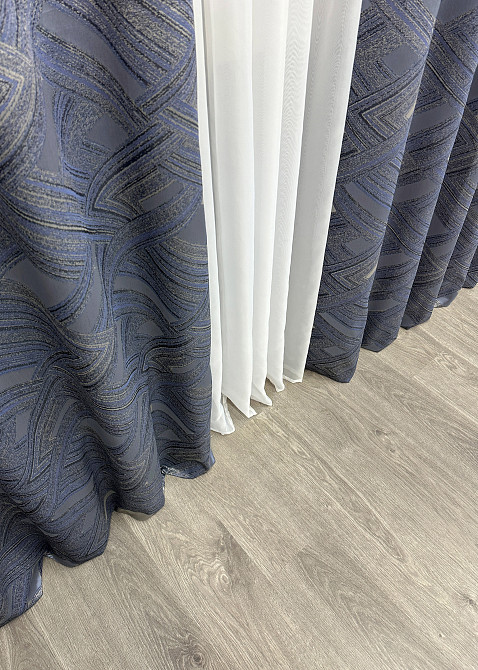 Комплект штор на люверсах VR-Textil Жаккард Mystery № 1627ш Серый с темно-синим 150х270 см 2 шт (37-0204) Киев - изображение 7