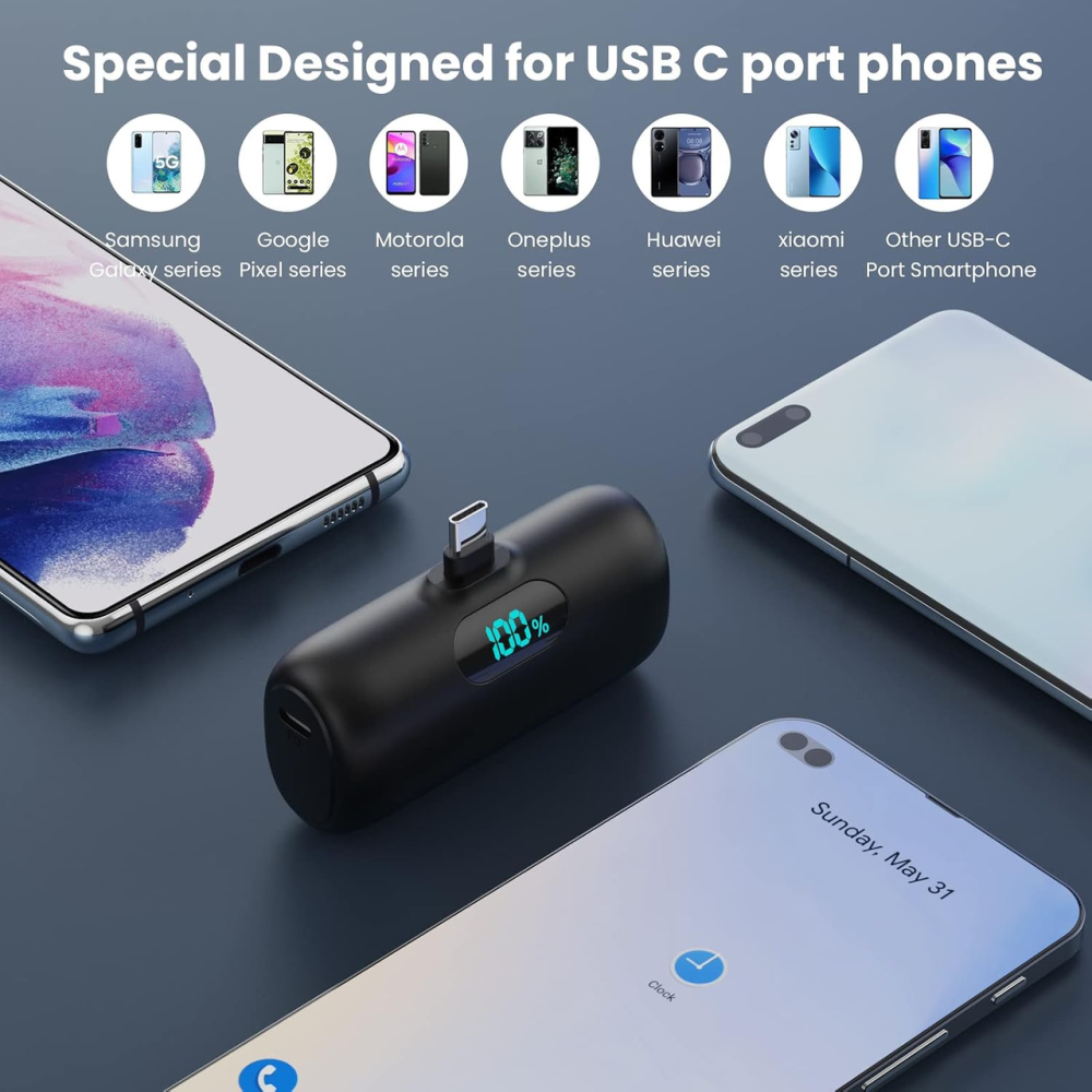 Б\В Power Bank Feob 5000 мАг USB-C 15 Вт PD, міні зовнішній акумулятор з LCD-дисплеєм, пряма зарядка смартфона, чорний Київ - фото 4