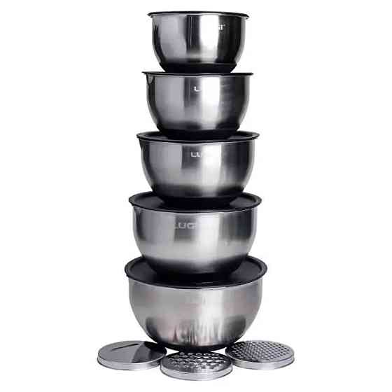 Набір мисок з нержавіючої сталі 5 штук з кришками і терками салатники з нержавійки 5/4/ 2.5/2/1.5 л LG-01/5PCS Коломыя