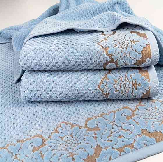 Набор махровых полотенец 3шт 50x90см, 50x90см, 70x140см Damask Премиум качества Жаккардовое с велюро Сумы