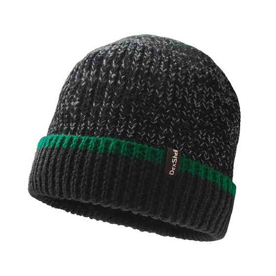 Водонепроницаемая зимняя шапка Dexshell Cuffed Beanie размер S/M (56-58 см) Черная с зеленой полосой Винница